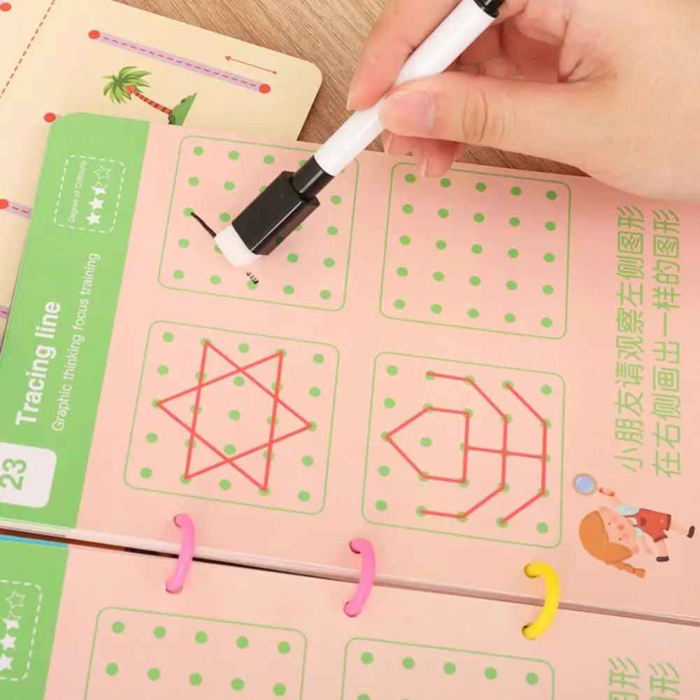 หนังสือเรียนเด็กปฐมวัยหนังสือฝึกเขียนด้วยลายมือแบบใช้ซ้ำได้สำหรับเด็กสมุดงานควบคุมปากกาเพื่อปรับปรุงความอยากรู้อยากเห็น