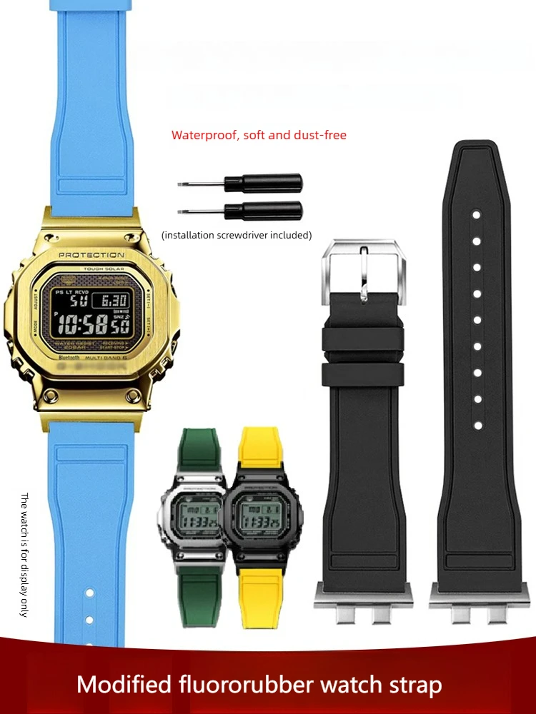 Suitable for Casio Small Silver Block Gold Brick GMW-B5000 Small Square Modified Waterproof Fluororubber Watch Strap Accessories