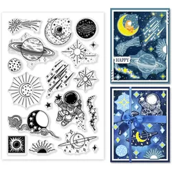 Astronaut Clear Stamps for Card Making Moon Clear Silicone Stamp Star Transparent Craft Seal Stamp Nebula Rubber Stamp