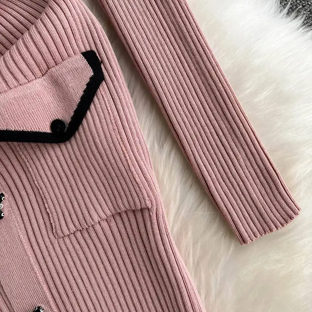 Abito aderente sottile sexy a maniche lunghe elegante chic da donna Abito aderente in maglia moda coreana vintage Abito maglione autunno inverno