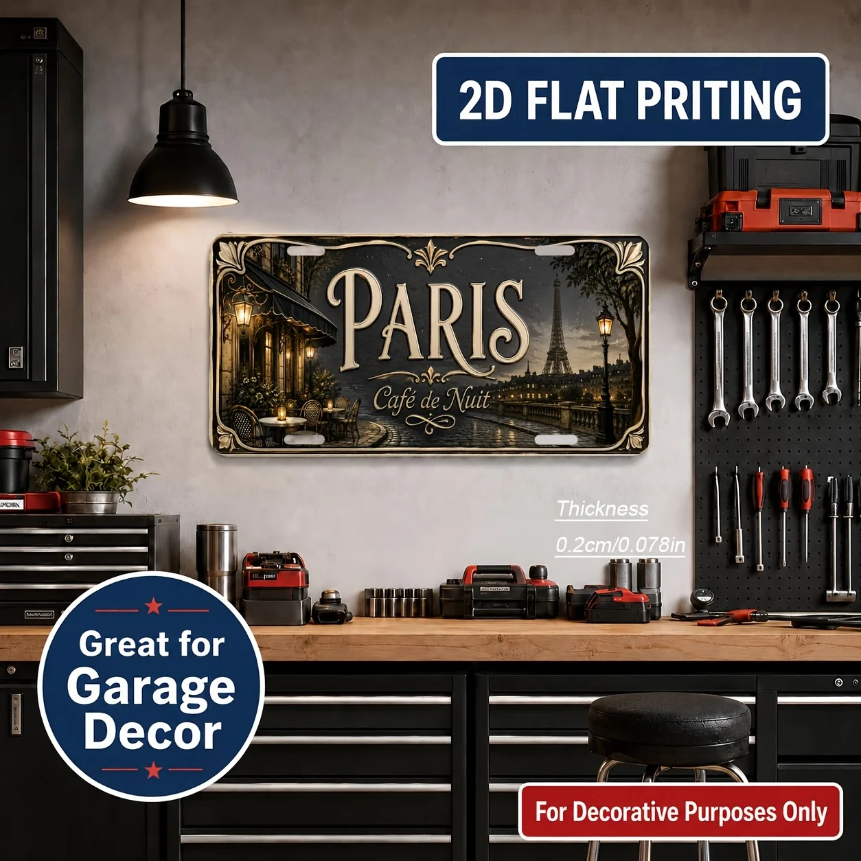 2D Flat, [2D Flat] 2D Flat Print, 1pc, Paris Themed Vintage License Plate, Home Decor, Birthday Gift, Vintage Wall Art, Industri