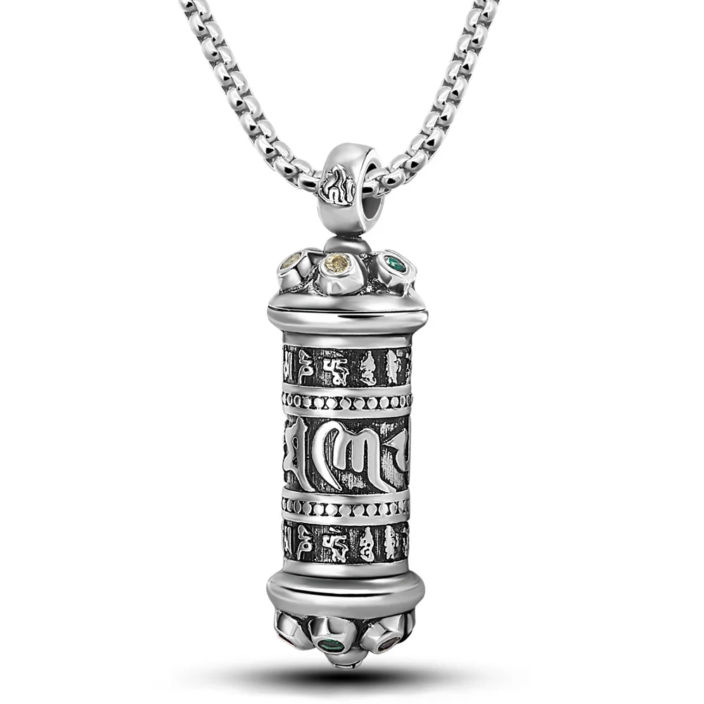 Retro Ashes Necklaces 100%925 Sterling Silver Vintage Sanskrit Pendant 18~30 Chain Box Men's And Women's Jewelry Souvenirs