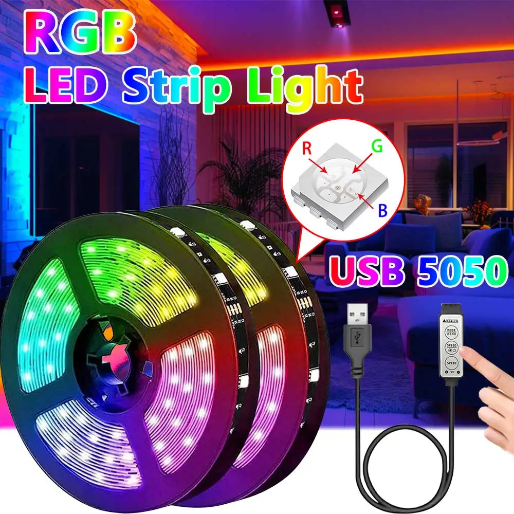 USB LED Strip Lights RGB 5050 Led Light Flexible LED Lamp Ribbon For Room Decor TV BackLight Diode Tape