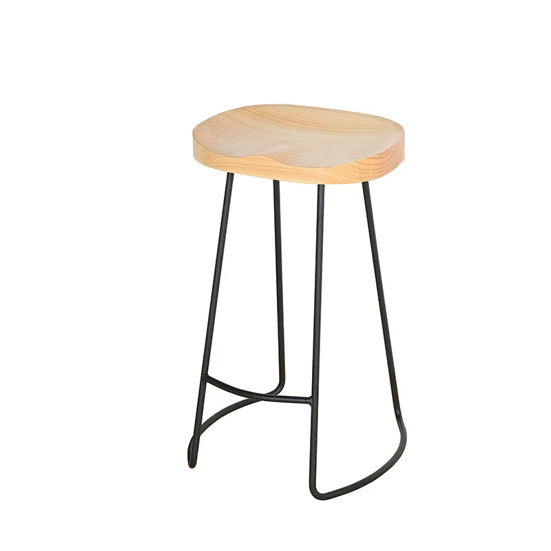Simple Modern Home Wrought Iron Solid Wood Chair Dessert Shop High Stool Cafe Leisure House Bar Chair