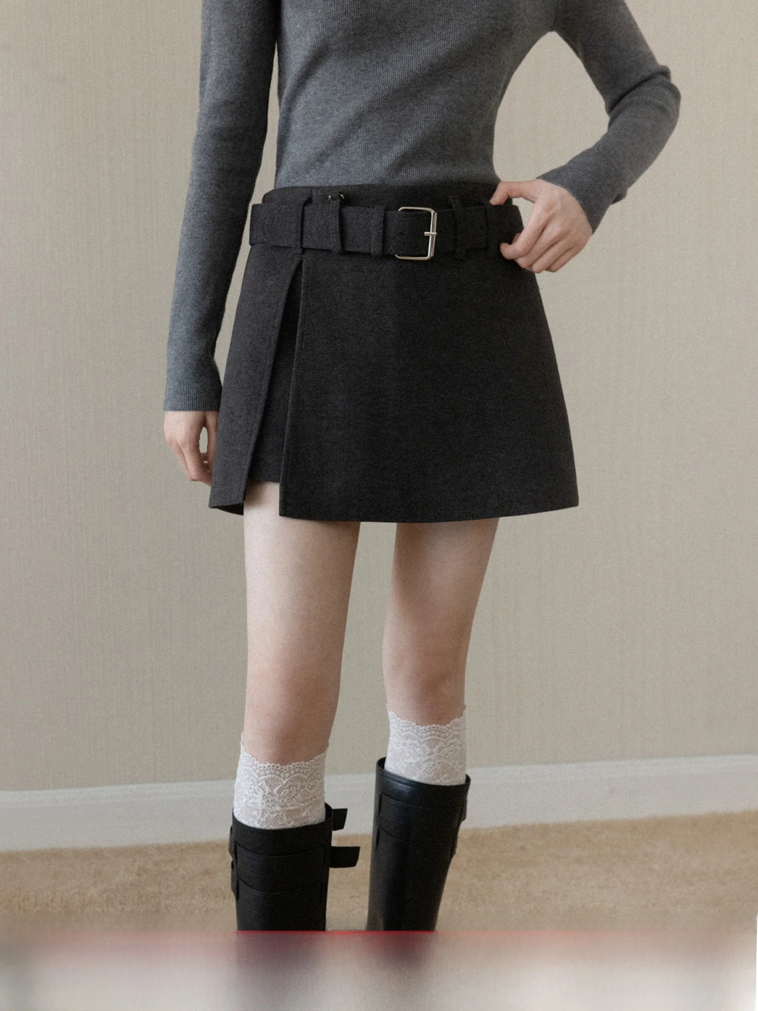 

Юбка А-силуэта с высокой талией, женская, в корейском стиле, повседневная, шерстяная, с запахом, зимняя, новинка, короткая юбка