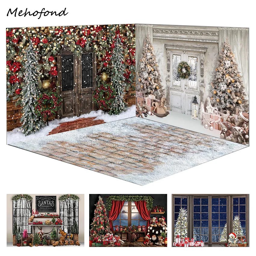 

Mehofond Winter Christmas Backdrop Window Xmas Tree Glitter Gift Baby Family Portrait Photography Background Decor Photo Studio