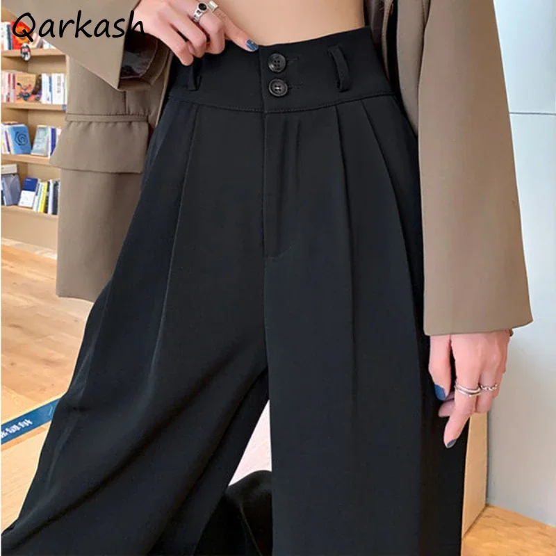 4 Couleurs viser Femmes S-3XL Harajuku Pur Basique Automne Conçu Taille Haute Bureau Dame All-match Large Jambe Loisirs fjSimple