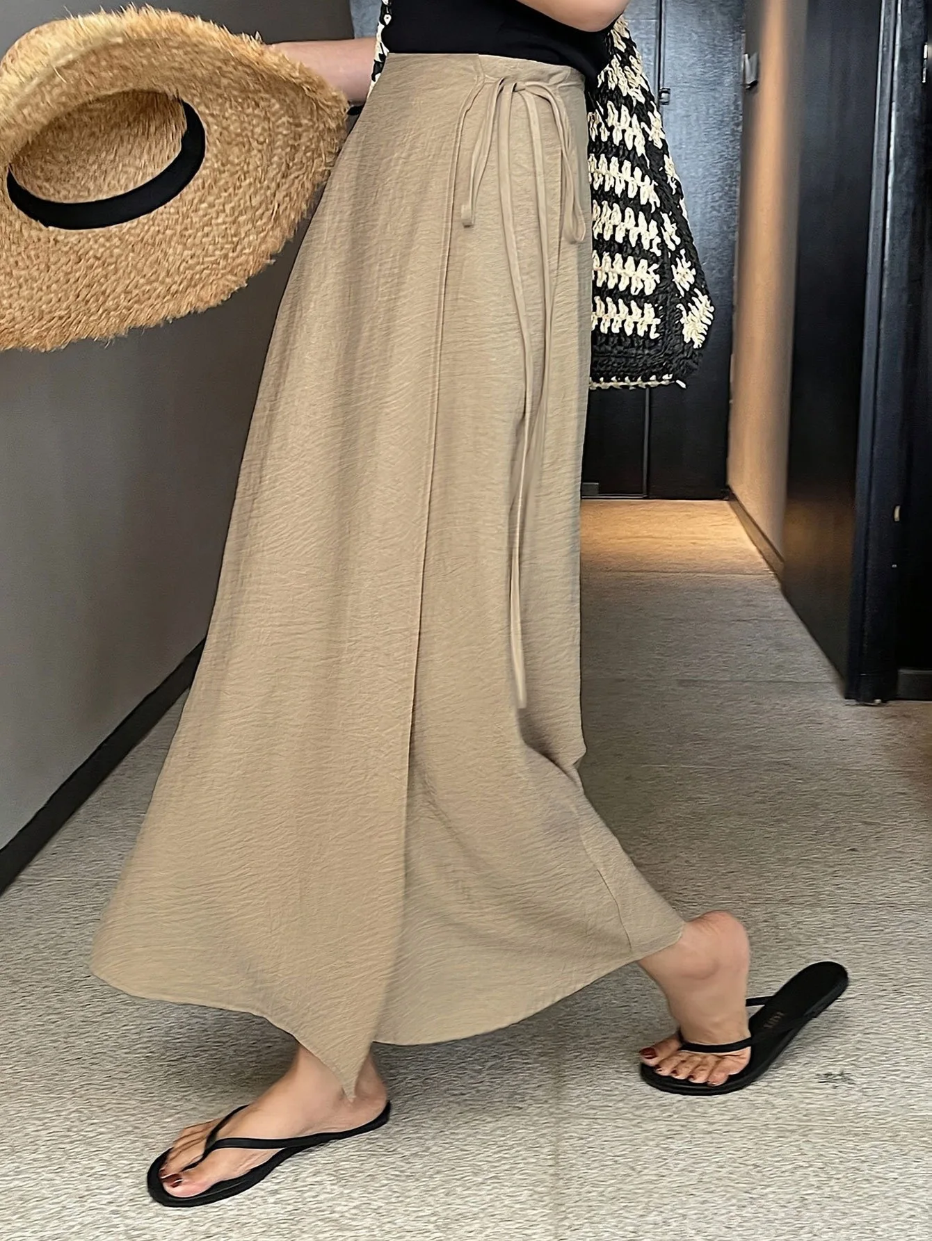 Women Solid Wrap Maxi Skirt High Waist Side Tie Front Split Flowy A Line Long Skirt Casual Elegant Summer Beach Daily Skirt 2026