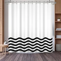 Black White Striped Shower Curtains Creative Wave Lines Modern Minimalist Geometric Bath Curtain Cloth Bathroom Decor with Hooks