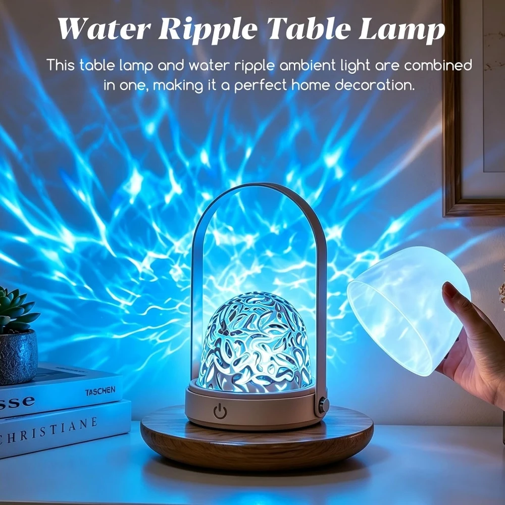USB Rechargeable Water Wave Projector Night Light 16-Color Changing with Remote Control for Bedroom Living Room Christmas Gifts