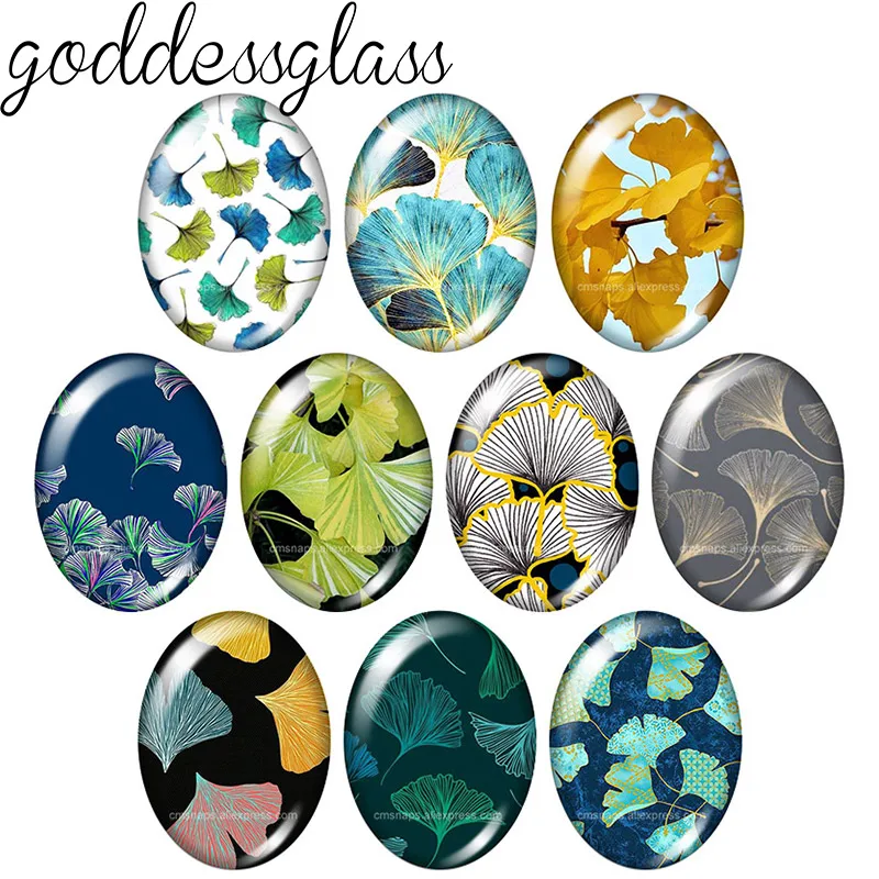 New Ginkgo biloba longevity Leaves Patterns 13x18mm/18x25mm/30x40mm Oval photo glass cabochon demo flat back Making findings