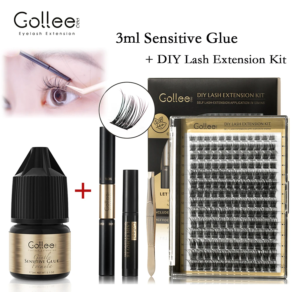 Gollee Lash DIY Cluster 168pcs 2 in1 Bond&Seal Cluster Lashes with Tweezer Remover Super Soft Premade Fan Lashes Makeup tools