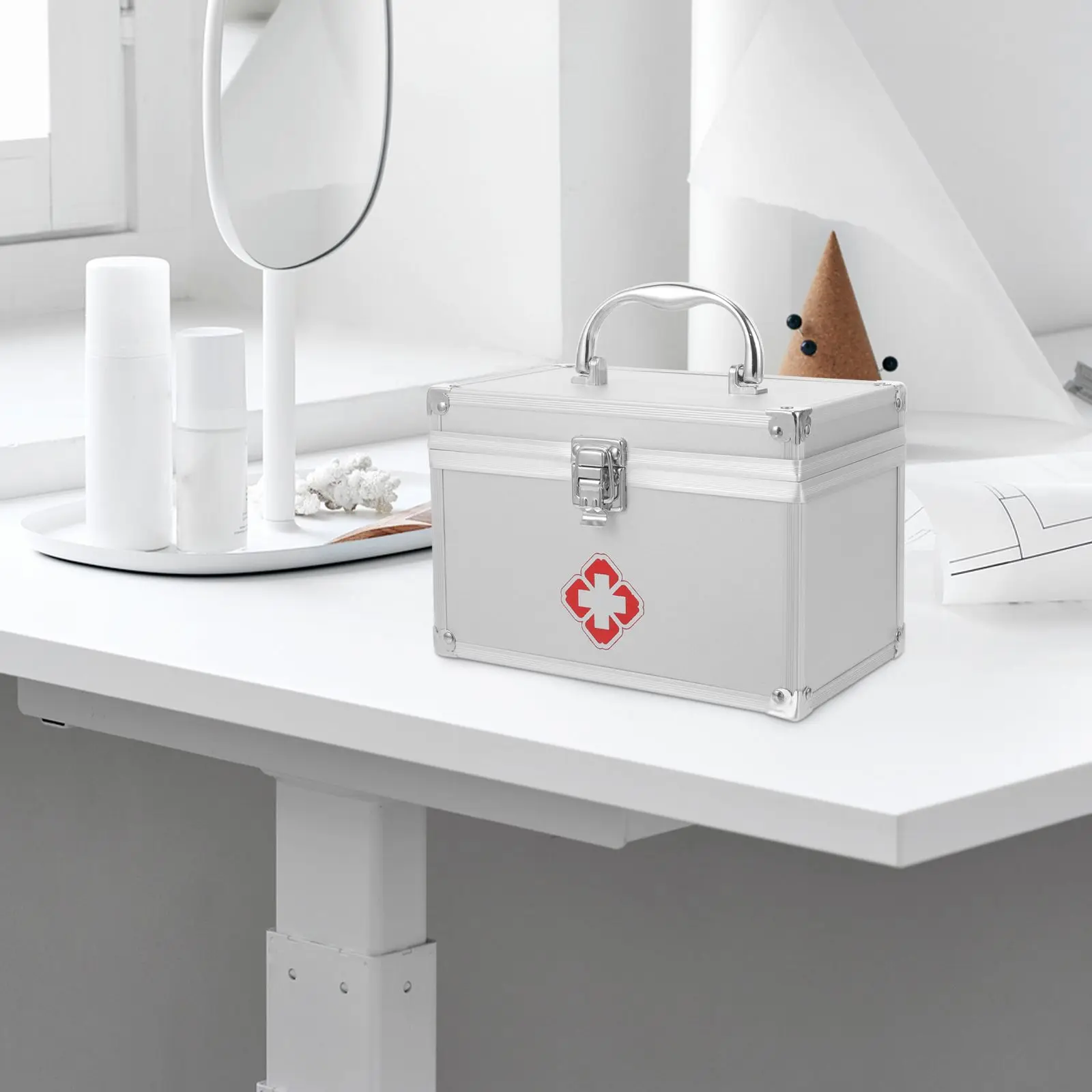 صندوق دواء عالي السعة مقاس 9 بوصة، حقيبة تخزين كبيرة للإسعافات الأولية في حالات الطوارئ، مشبك أمان، زاوية مستديرة