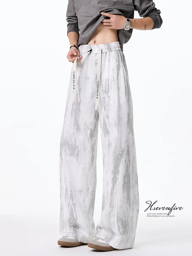 

Американские окрашенные свободные мужские летние тонкие модные брендовые спортивные широкие брюки, повседневные длинные брюки, молодежные Vitali Sle