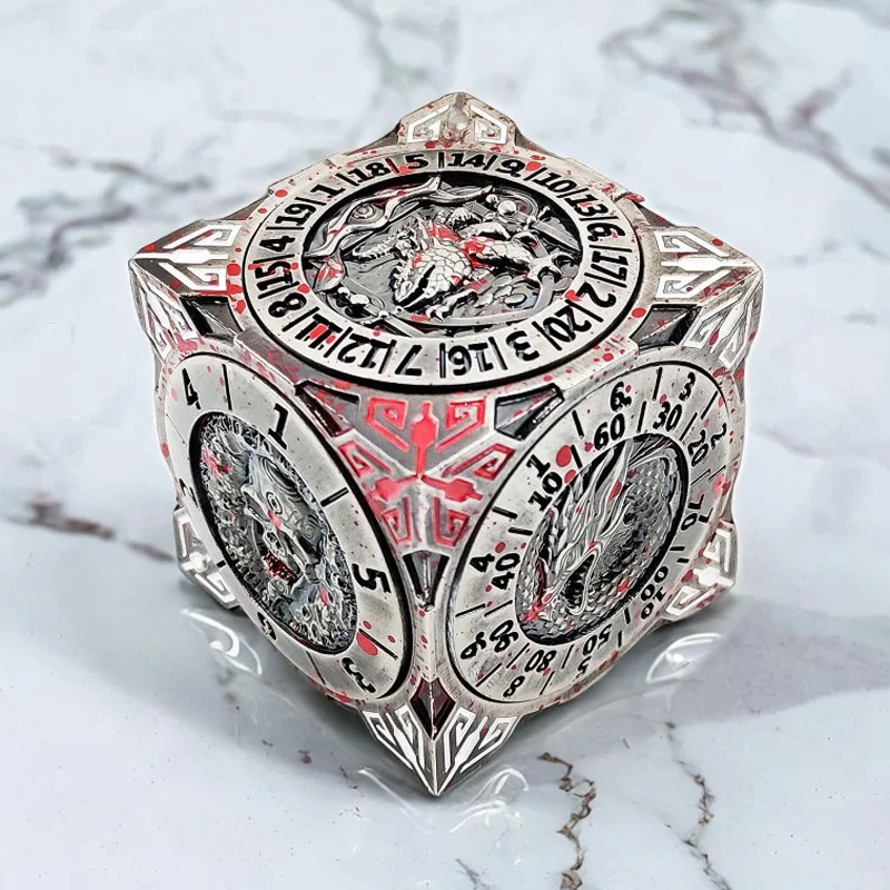 7-In-1 DND Dice Blood Sliver Six-sided rotation Metal D&D Board Game Dungeons Dragon TRPG Polyhedral Digital Dice Table Game