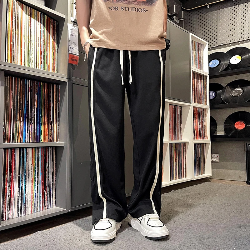 

Мужские повседневные брюки для старшеклассников, свободный крой на пуговицах, летние тонкие бейсбольные брюки с открытыми пуговицами, прямые брюки L...