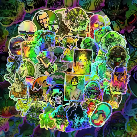 Laser Rainbow Funny Characters Leaves Weed Smoking Graffiti Sticker Bike Travel Luggage Guitar Laptop Waterproof Sticker