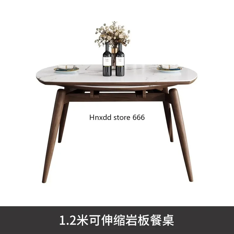 Solid wood retractable rock slab dining table foldable square and round dual-purpose