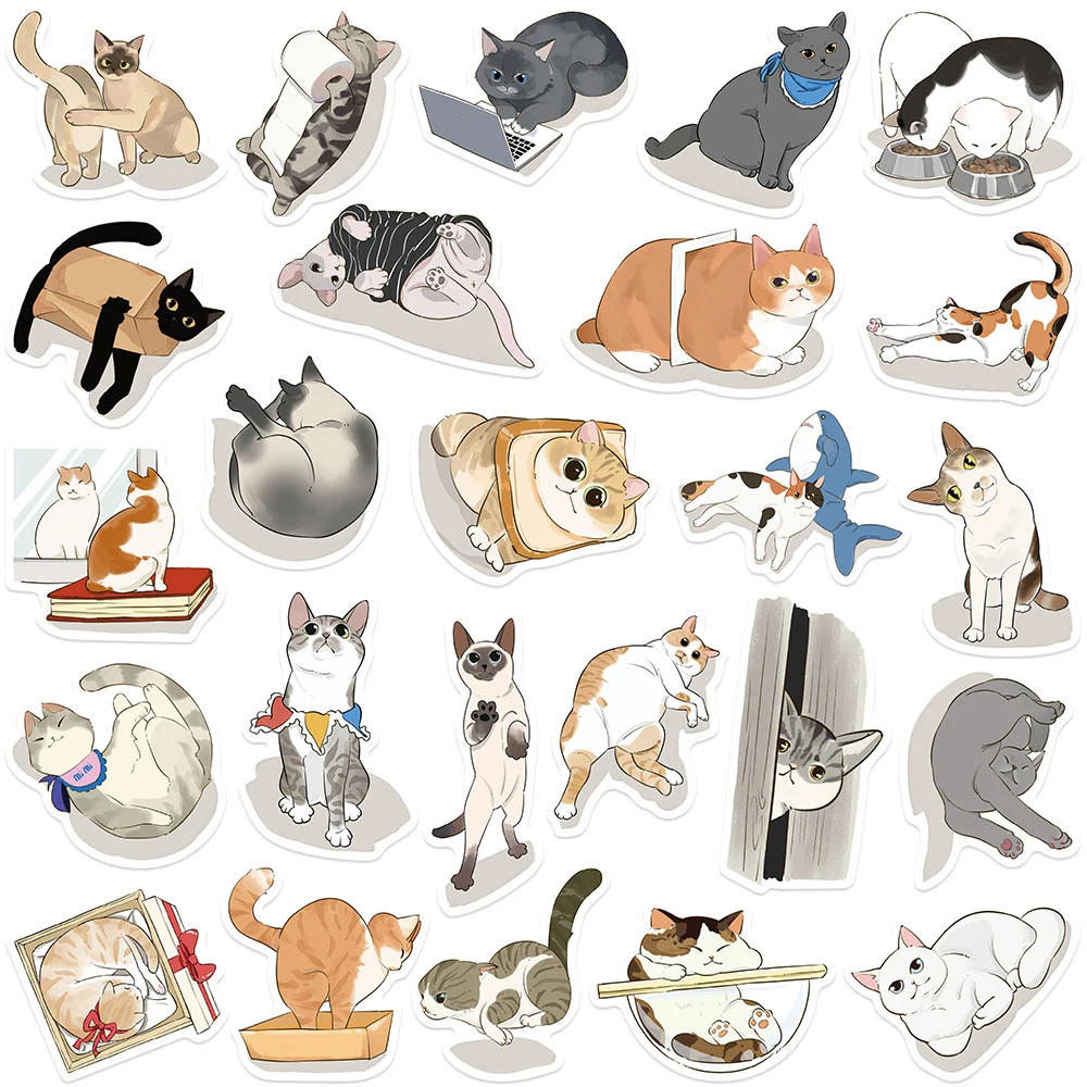 10/30/50pcs 귀여운 고양이 일상 생활 만화 스티커 귀여운 동물 그래피티 데칼 DIY 여행가방 노트북 재미있는 스티커 선물용