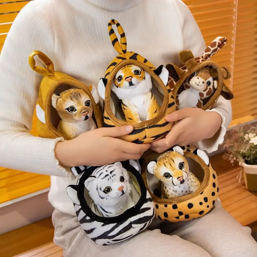 Bonito macio simulação animal brinquedo de pelúcia leão leopardo travesseiro boneca com ninho casa bebê tigre boneca de pelúcia crianças presente aniversário