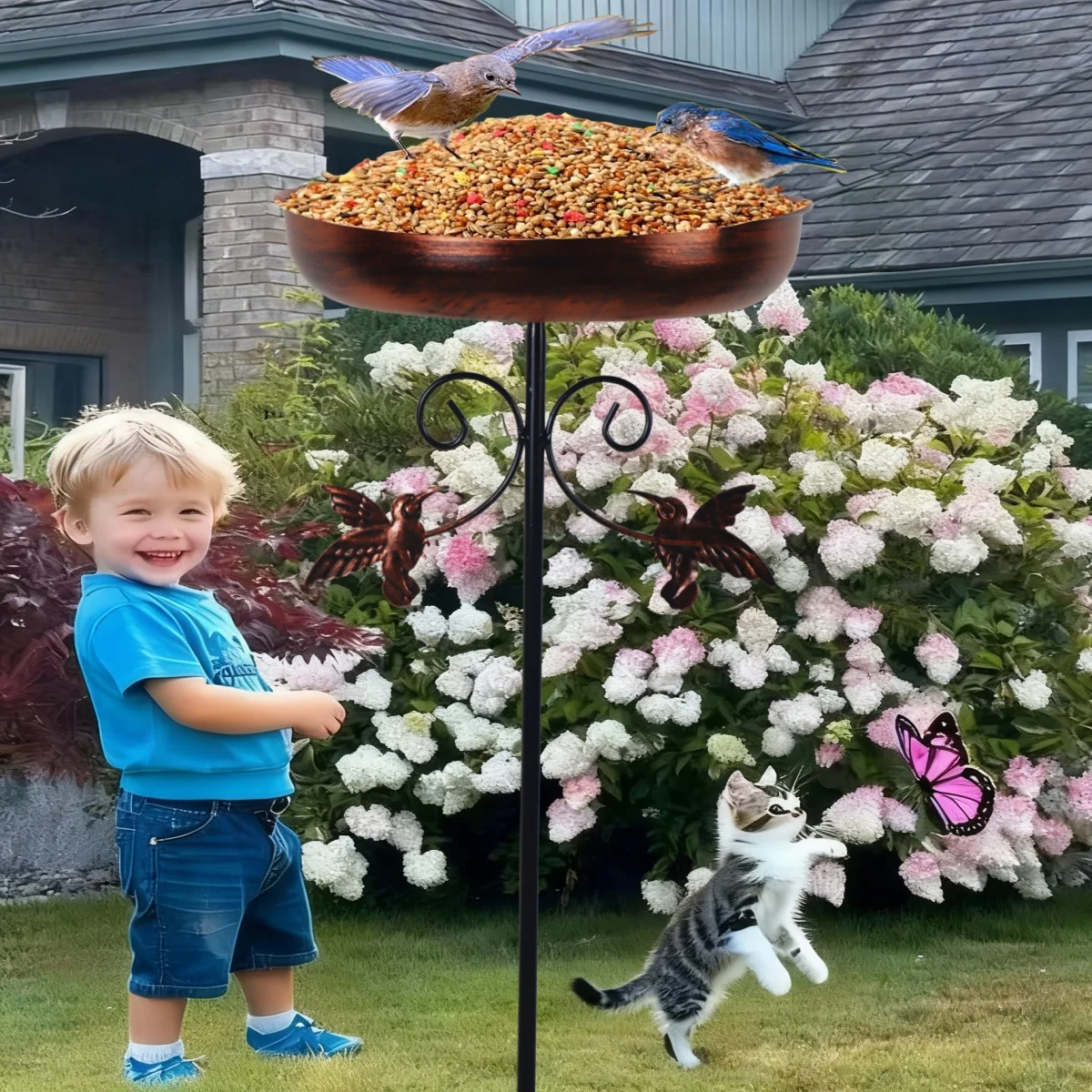 

A Vintage Cast Iron Bird Bath and Feeder, 2025 New Model, Outdoor Rust-Proof with 5-Prong Stable Base, Garden Courtyard Decoration, Bird Drinking and Bathing Station, Easy-To-Clean Metal Design, Halloween Christmas Wedding Gift