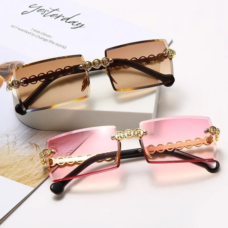 Fashion Square Rimless Sunglasses for Women Men Vintage Luxury Sun Glasses Shades for Female Brand Designer UV400 Eyewear