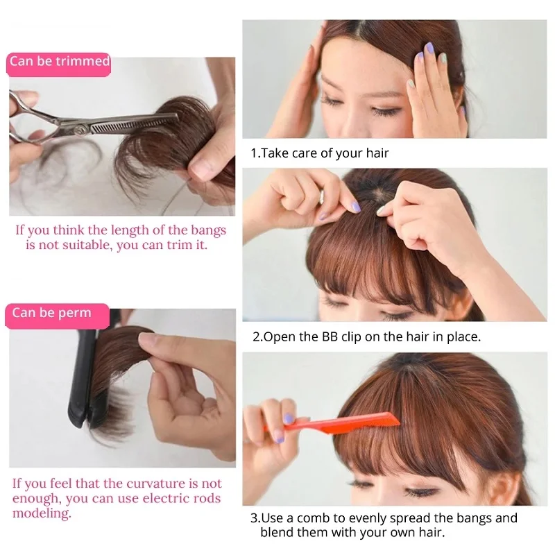 Flequillo Postizo con Clip para Mujer, Extensión de Cabello Sintético con Clip 6