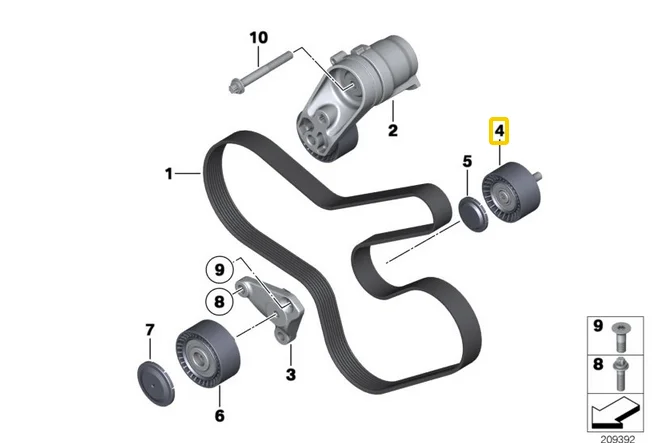 1 Puleggia tenditrice per cinghia per BMW F10 F22 F25 F30 X3 X4 335i 535i 740i 11288604267   N55