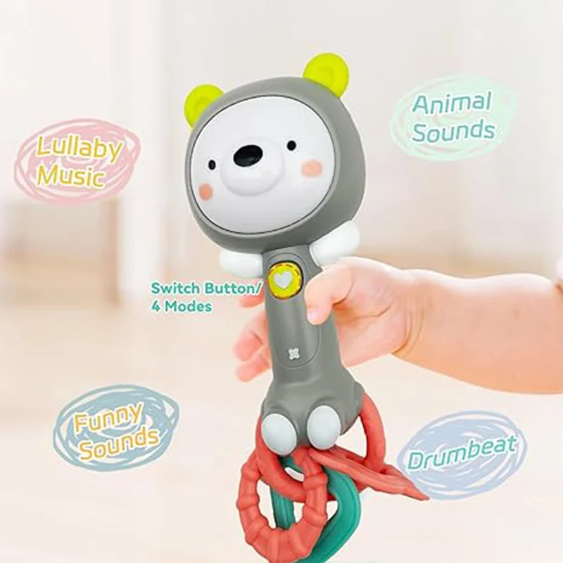 Musical Light Up Music Rattle Toy Teething Ring Sensory Montessori Education Chew Fine Motor Skills Toys for Infants