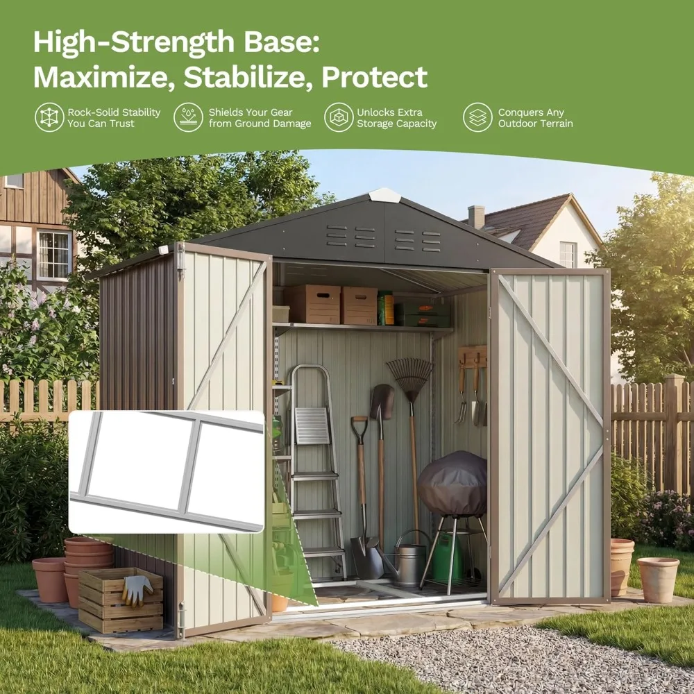 

6 X 4 FT Storage Sheds with Floor Frame, Waterproof Garden Tool Shed with Lockable Door, Outdoor Metal Utility Shed, Customized