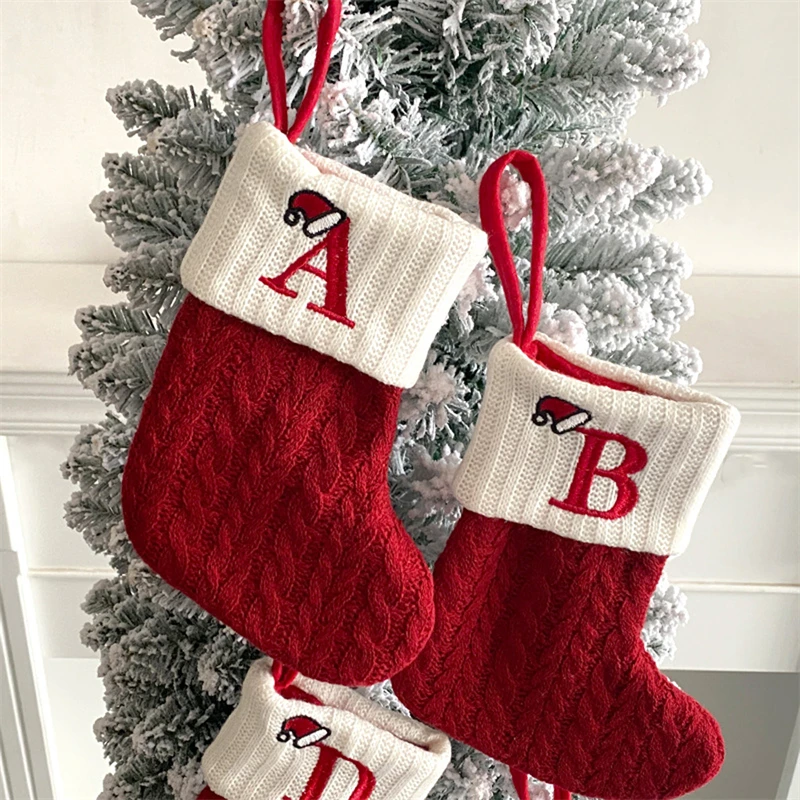 Xmas Socks Christmas Stocking 2024 Christmas Decorations Durable High Capacity Candy Bag Decorations Red White