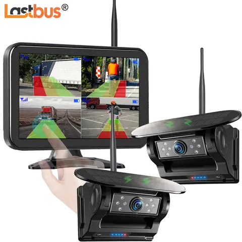 Lastbus Wireless Solar Backup Cameras Magnetic Battery With 10.1" IPS Touch Screen DVR Monitor For Truck Camper Rv