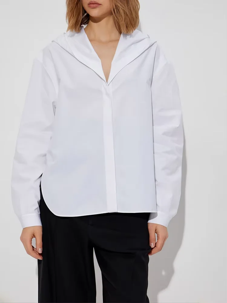 女性用シングルブレストフード付きコットンシャツ,ラージラペル,シンプルな長袖トップス,y2k衣類,秋冬,2022