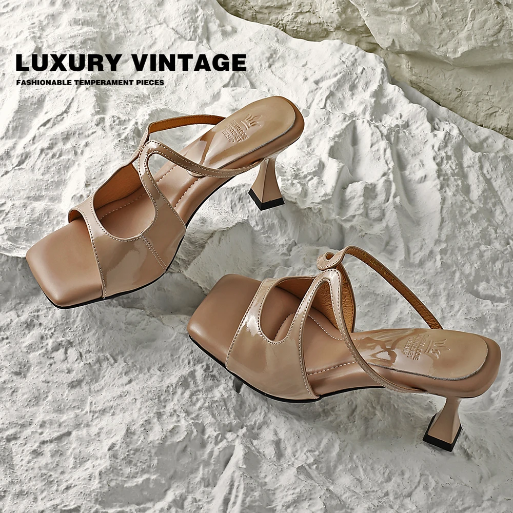 

Women's Summer Sandals Elegant Lady Pumps And Heels Narrow Band Genuine Leather Dresss Party Shoes One Strap Sandals