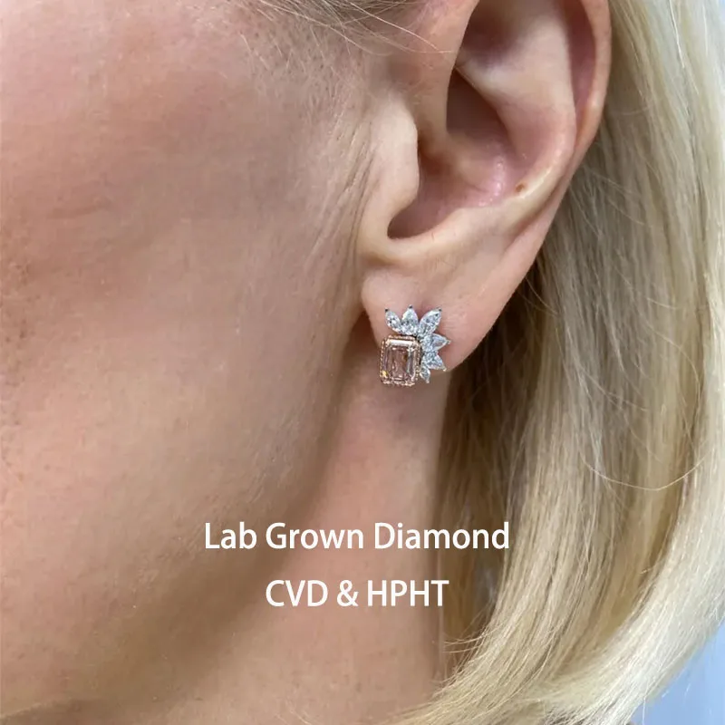 3.20Ct Deep Pink Emerald Cut Lab Grown Diamond Earrings IGI Certified 14K Diamond Earrings For Women's Exclusive Gift