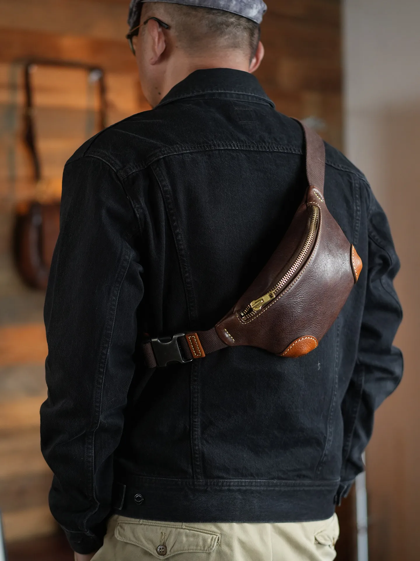 outdoor party luxury real cow leather men small chest bag simple vintage designer handmade genuine leather sports shoulder bag