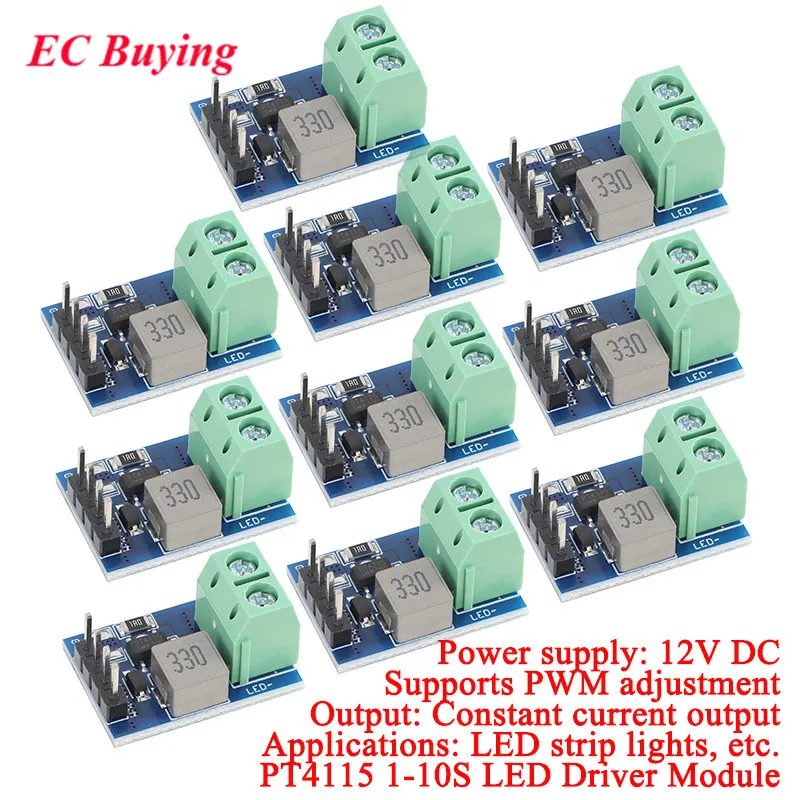 10Pcs/1pc PT4115 1-10S LED Driver Module Constant Current Output DC 12V PWM Dimming LED Strips Ultra Low Standby Current Mode