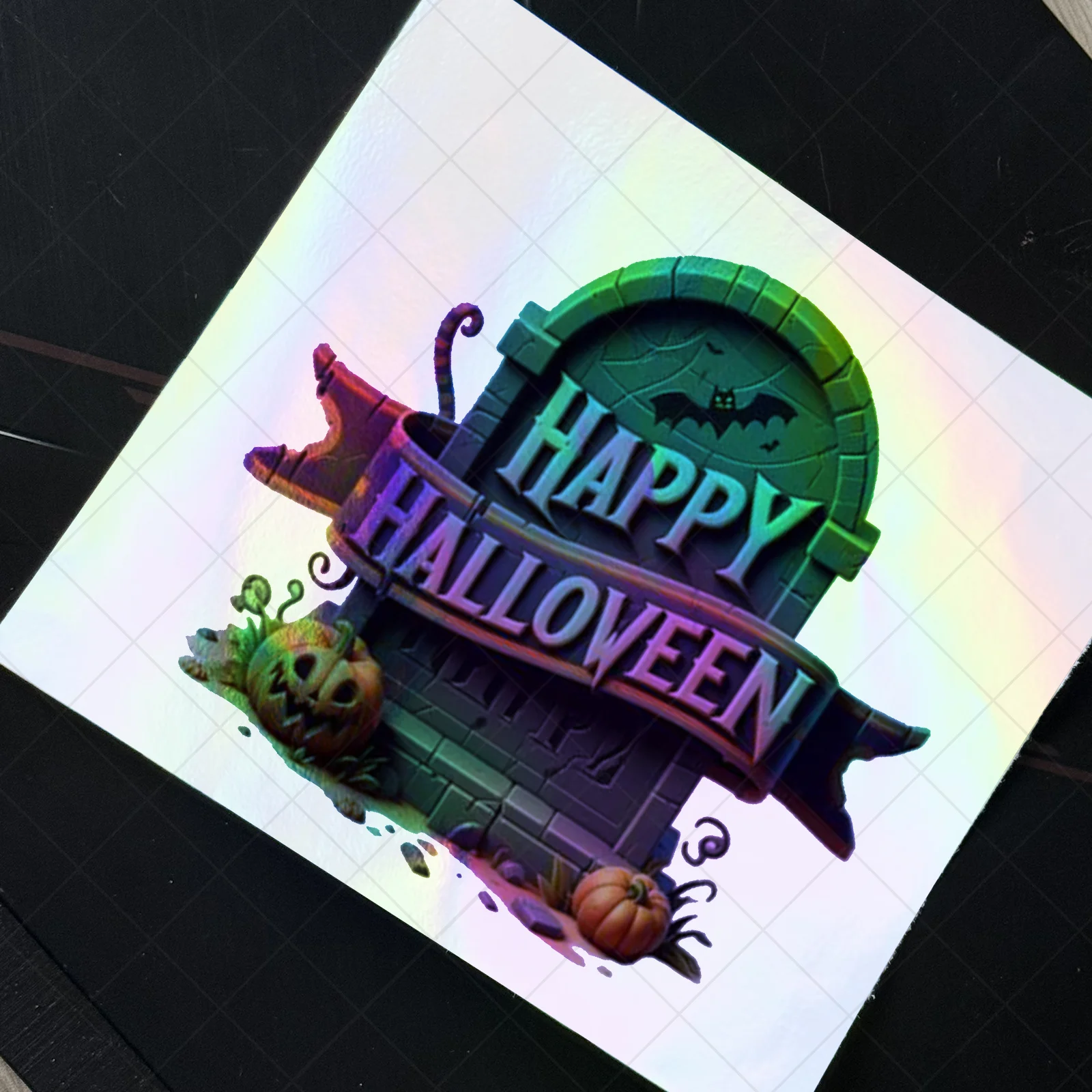 1Pc 2D Flat Holographic Happy Halloween Vinyl Sticker, Removable Waterproof Decal for Car Motorcycle Scooter
