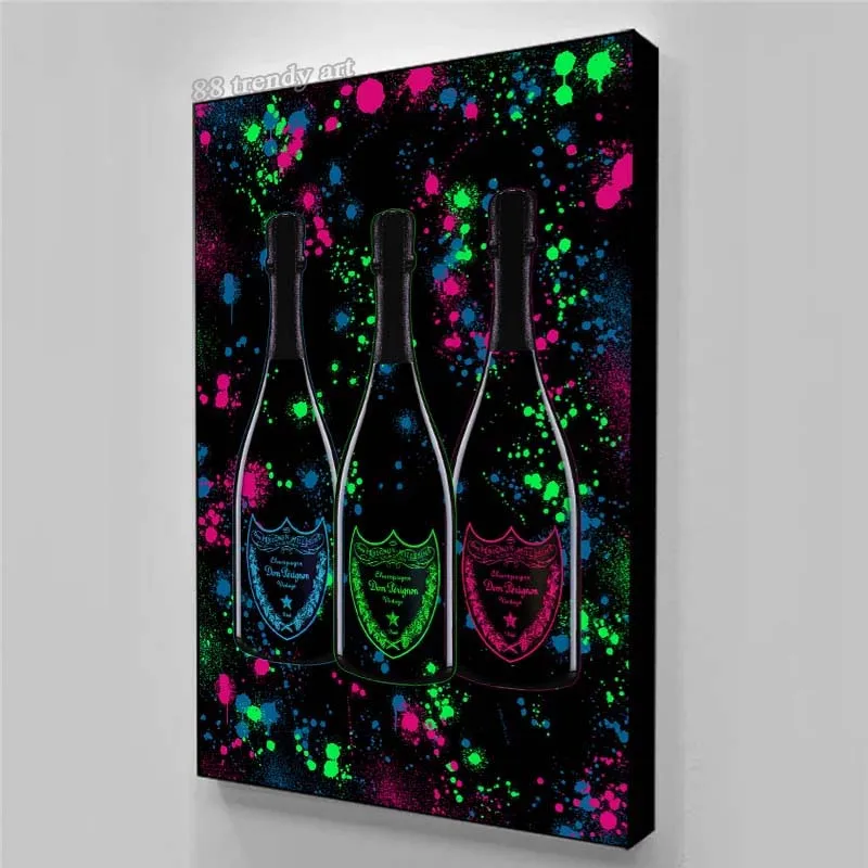 Póster artístico de Graffiti de pared de moda Dom P. Champaña Pop Art lienzo pintura arte abstracto botella de champán imagen decoración de pared del hogar