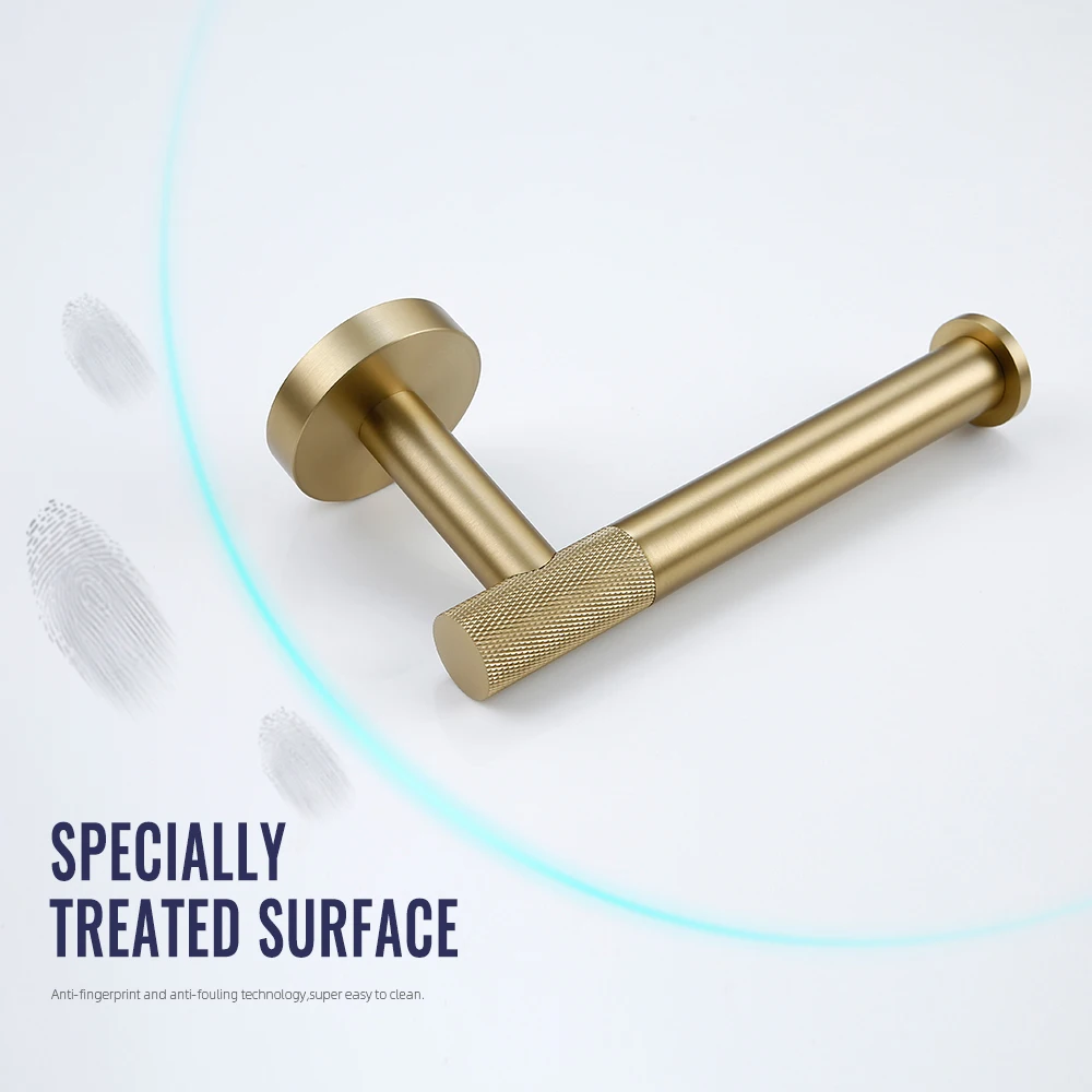 Brushed Gold Towel Rack Knurled Towel Bar Robe Hook Paper Holder Toilet Brush Holder Bathroom Accessories Shelf