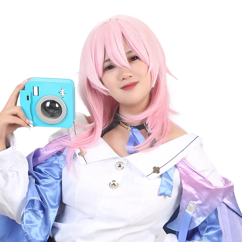 Peruka Cosplay Bh3 March 7th Star Rail Symulacja Skóry Głowy Różowe Gradientowe Warstwy