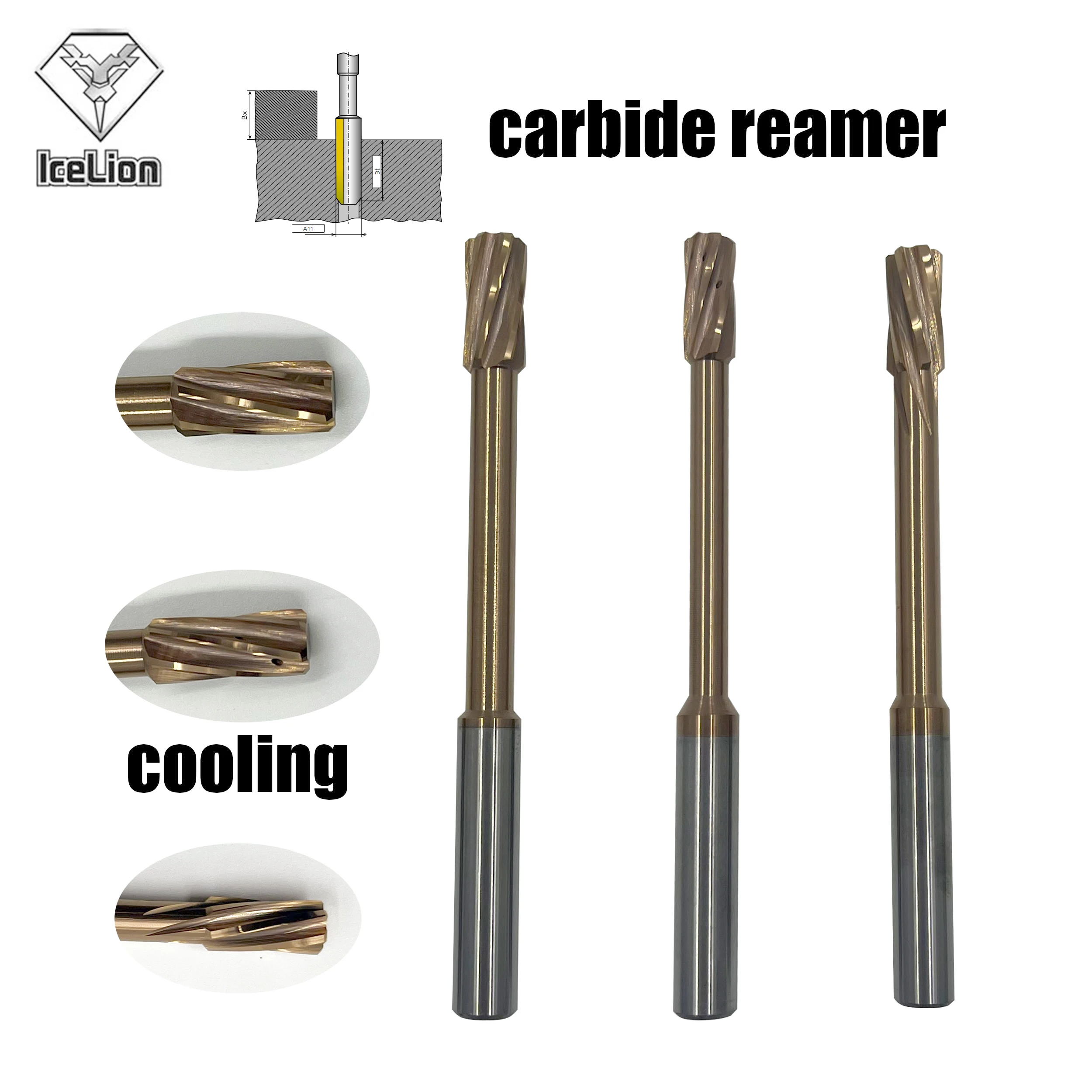 Carbide Reamer Internal Cooling Coated left Tungsten Steel Spiral Flute H7 CNC Machine Hole Drilling Tool for Metal Steel Alloy