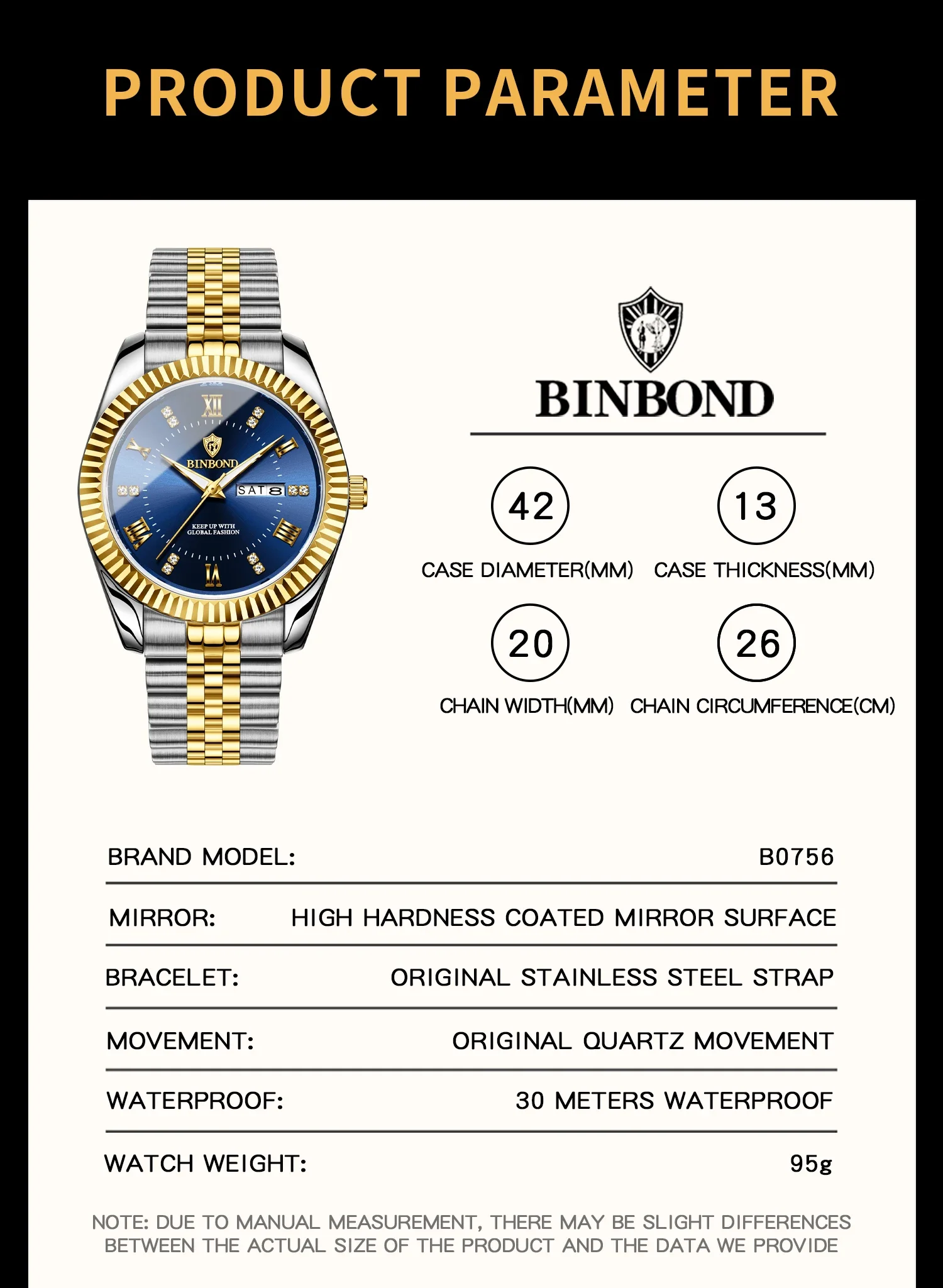 BINBOND 0756 ساعة كوارتز رجال الأعمال الفاخرة الترفيه مقاوم للماء ضوء الليل التقويم ساعة كوارتز رجالية Relogio Masculino