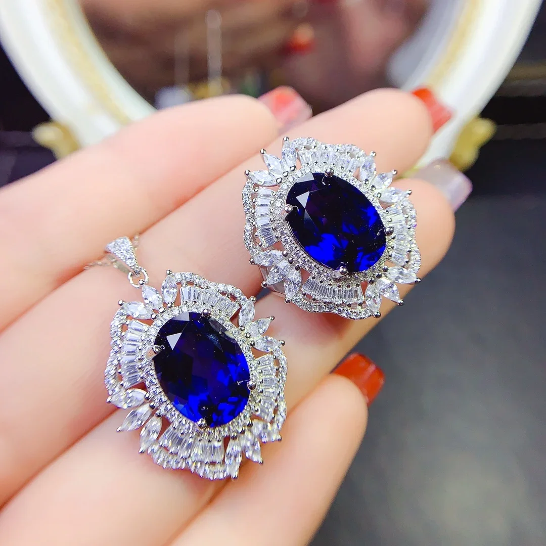 

Natural Sapphire Treasure Jewelry Set Women's Sterling Silver 925 Elegant Women's Boutique Wholesale boutique free shipping