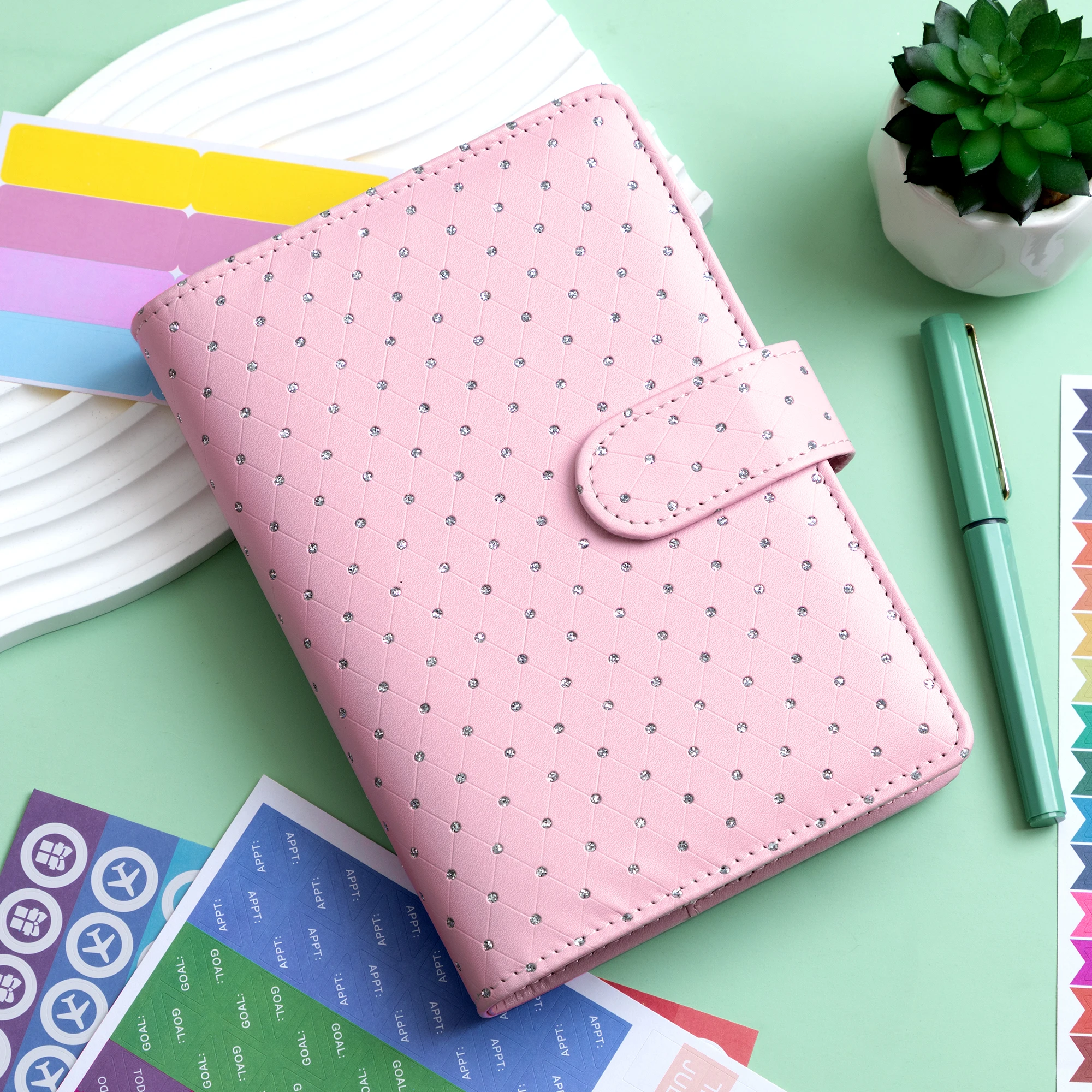 Budget Binder, A6 Diamond PU Leather Binder, Cash Envelopes, Expense Sheets, Challenge Tracker & Category Labels,for Home