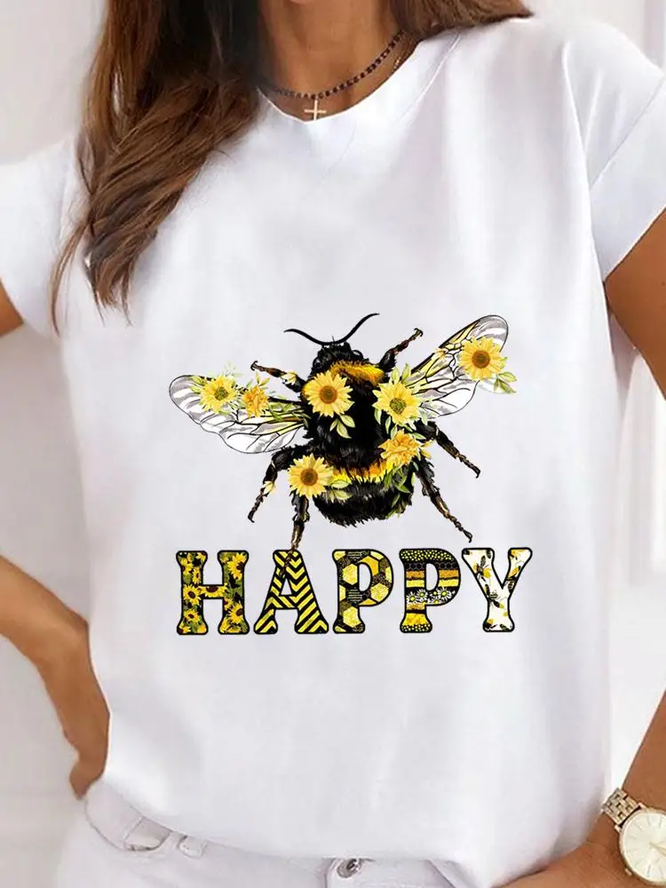 

Short Sleeve Bee Flower Trend Cute 90s Graphic Tee Clothes Summer Ladies Print T Fashion Women's Clothing Female T-shirts