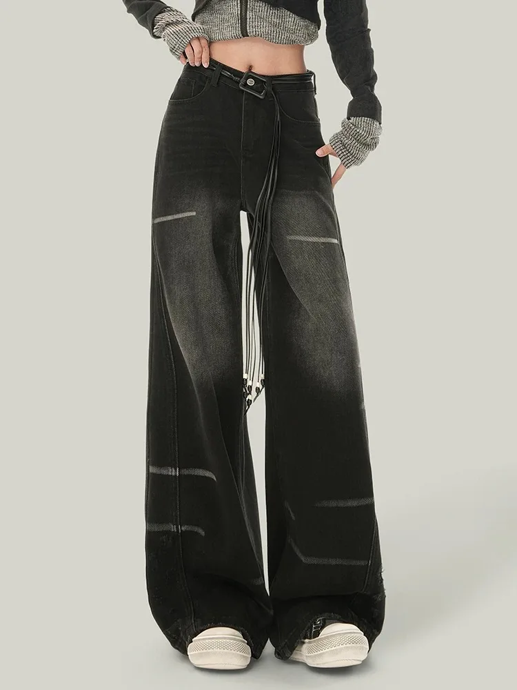 American Super Stylish Designed Wide Leg Jeans for Women 2025 Autumn Versatile Slim Loose Straight Floor Length Pants