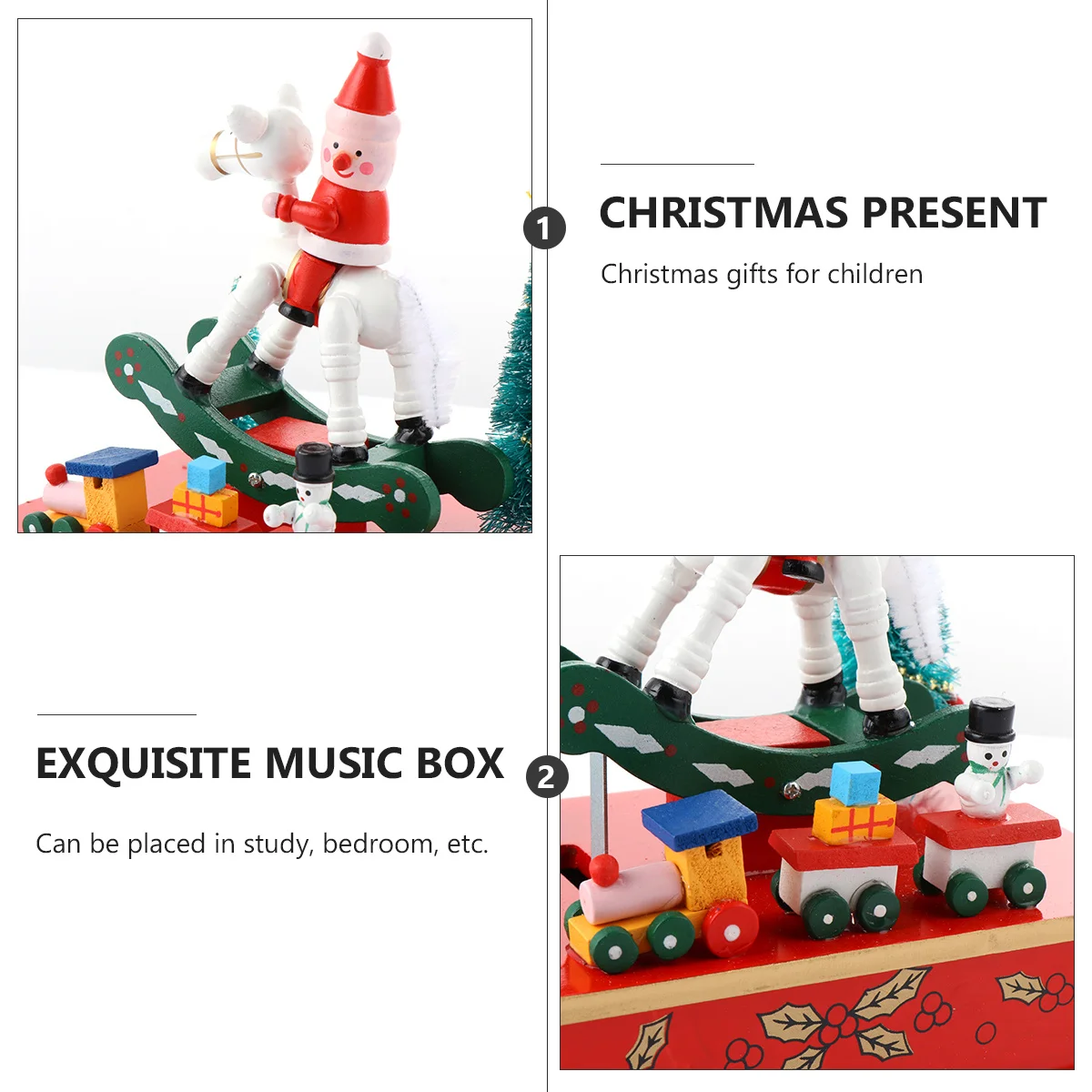 

Wooden Christmas Music Box with Melody Tune Holiday Decor for Kids Home Office Bedroom Solid Crafted Gift Idea