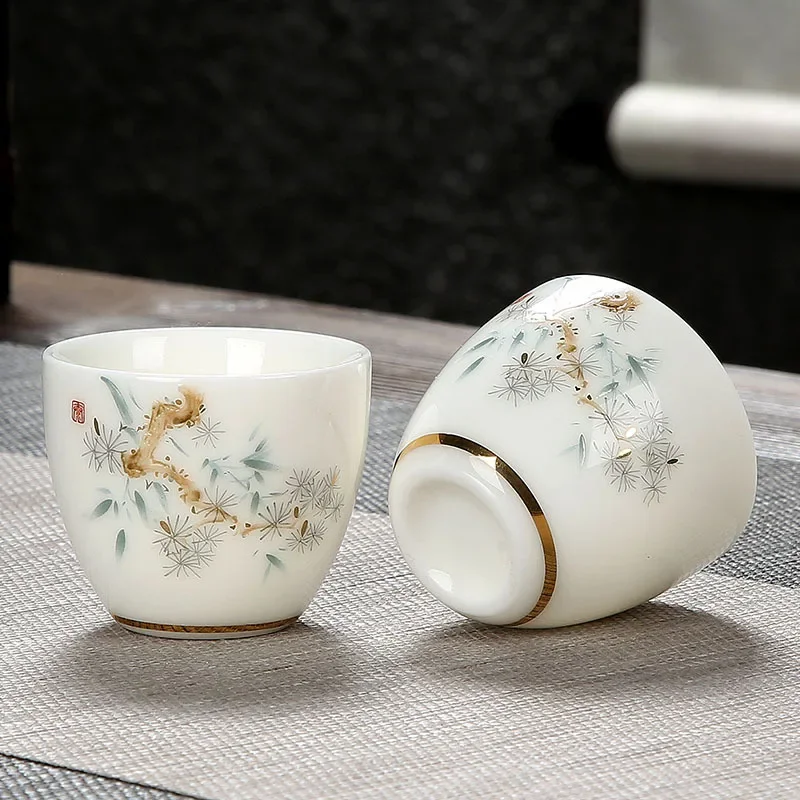 Chinese Ceramic Teacup, Small Wine Cup, Upscale Gift, Exquisite Translucent White Jade Porcelain Tea Bowl, Teaware, 70ml