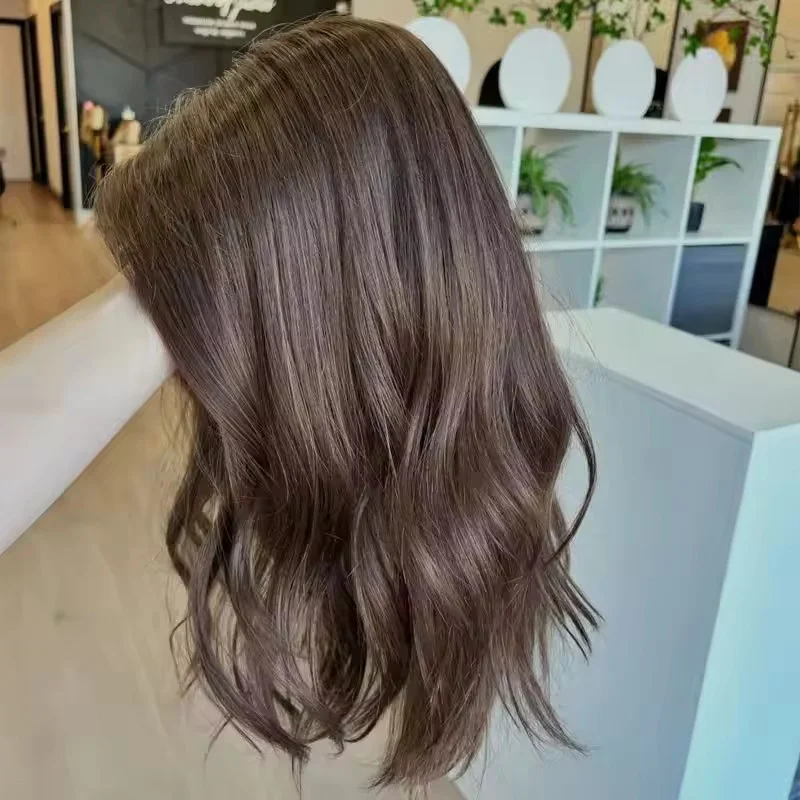 14 Inch Chestnut Brown Wavy Wigs for Women Lace Front Wigs 13x4